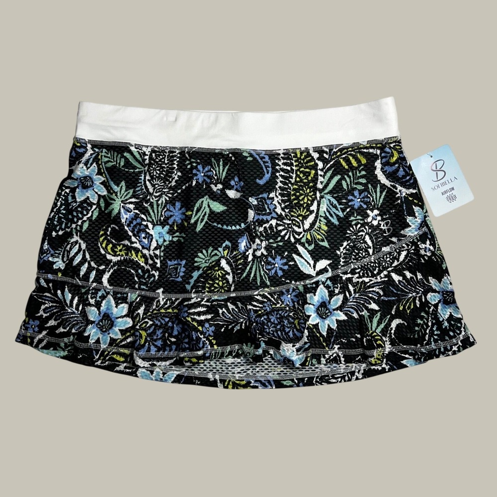 NWT SOFI BELLA Womens Sz 1X Black Floral Print Tennis Skirt with Built-in Shorts
